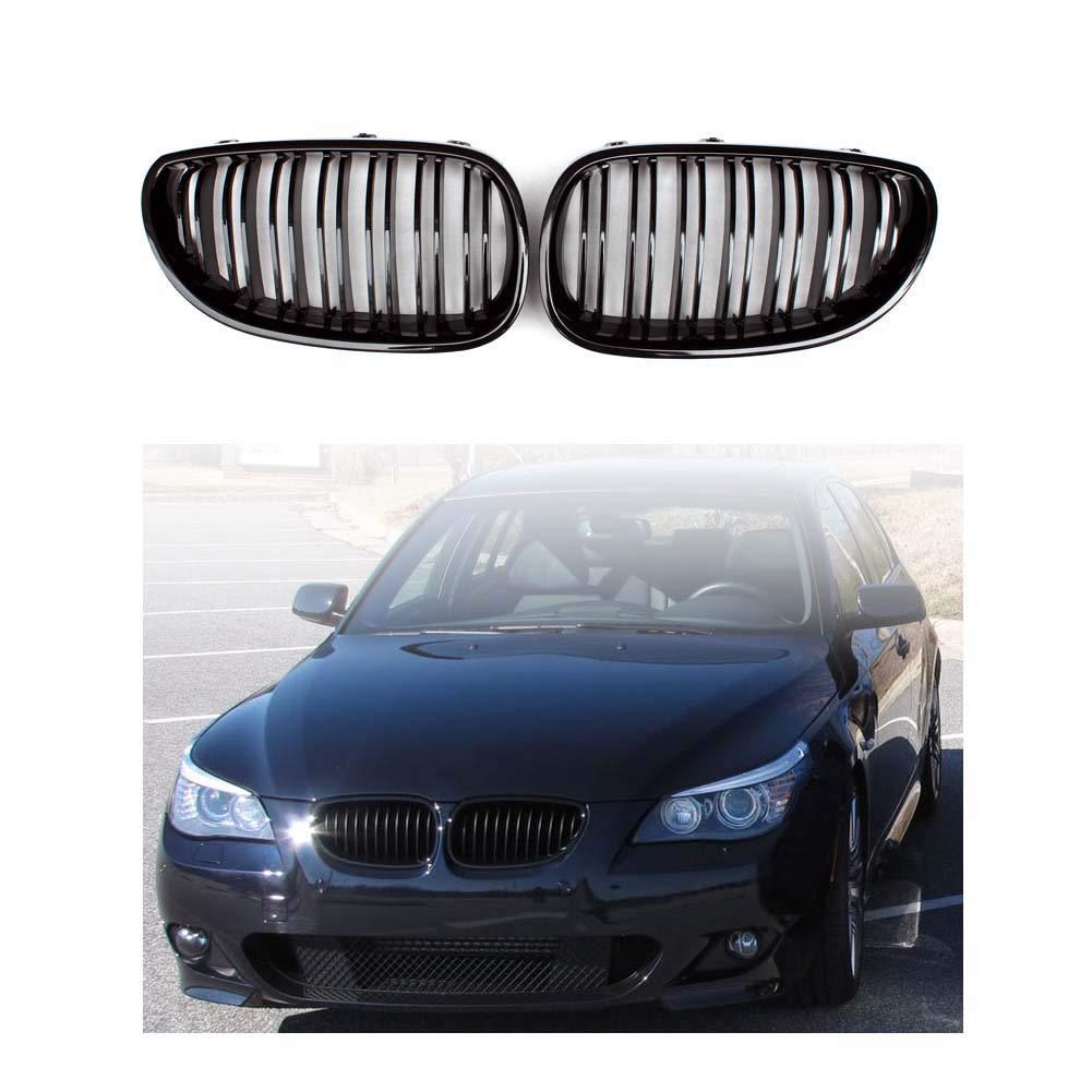 E60 Grill, ABS Gloss Black Front Replacement Kidney Grill for BMW 5 Series E60 & E61, 2004-2009