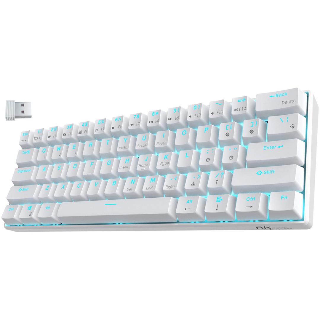 RK ROYAL KLUDGE RK61 Wireless 60% Mechanical Gaming Keyboard, Ultra-Compact 60 Keys Bluetooth Mechanical Keyboard with Programmable Software (Blue Switch, White)