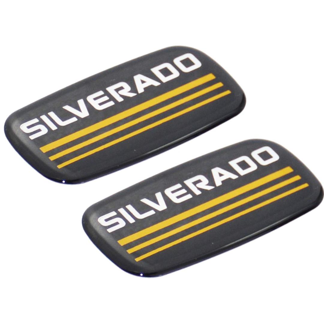 Pair Silverado Emblem 3D Badge Nameplate Letter Logo Replacement for CHEVY Silverado Chevrolet Silverado (Yellow/Black/Chrome)