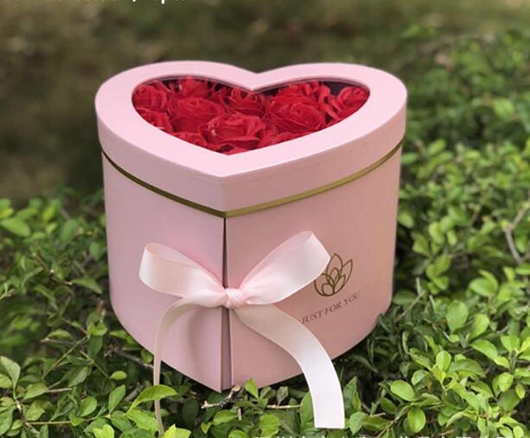 JDCMYK Hreat Shape Box PVC Transparent Cover Florist Packing Flower Box, Wedding Party Decoration Not Include Flower (Pink)