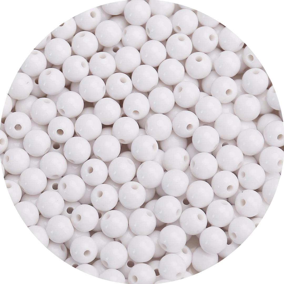 500PCs 8MM Smooth White Acrylic Round Beads, Round Acrylic Balls Gumball Beads, Bubblegum Beads Chunky Beads, Plastic Resin Beads for Necklace and Bracelet Making, Crafting Supplies