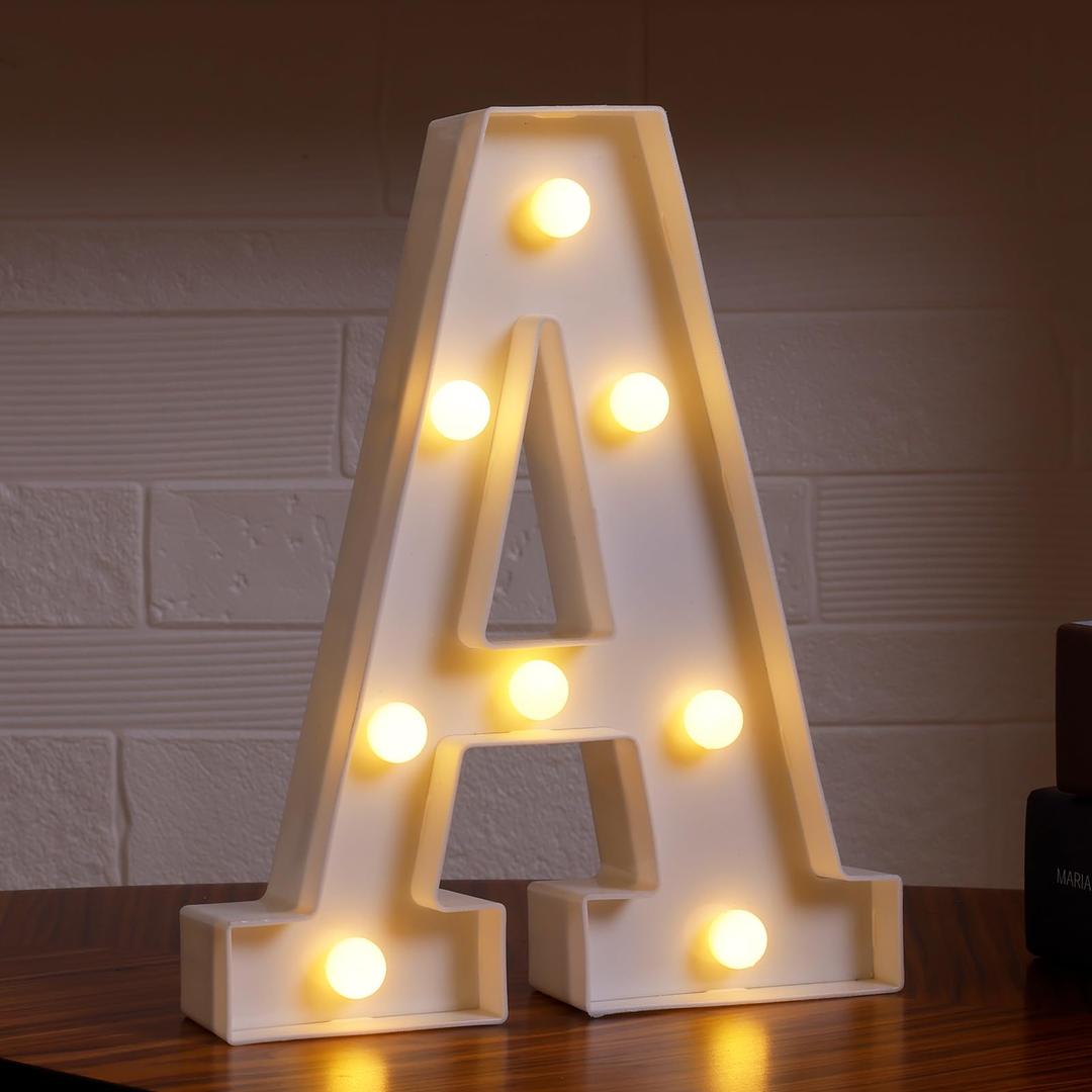 DyingSwan Led Light Up Letters, 26 Alphabet Marquee Letter Lights, Small Letters with Lights, Battery Powered Letter Sign Lights for Party, Table, Wall Decor (Letter A, Warm White)