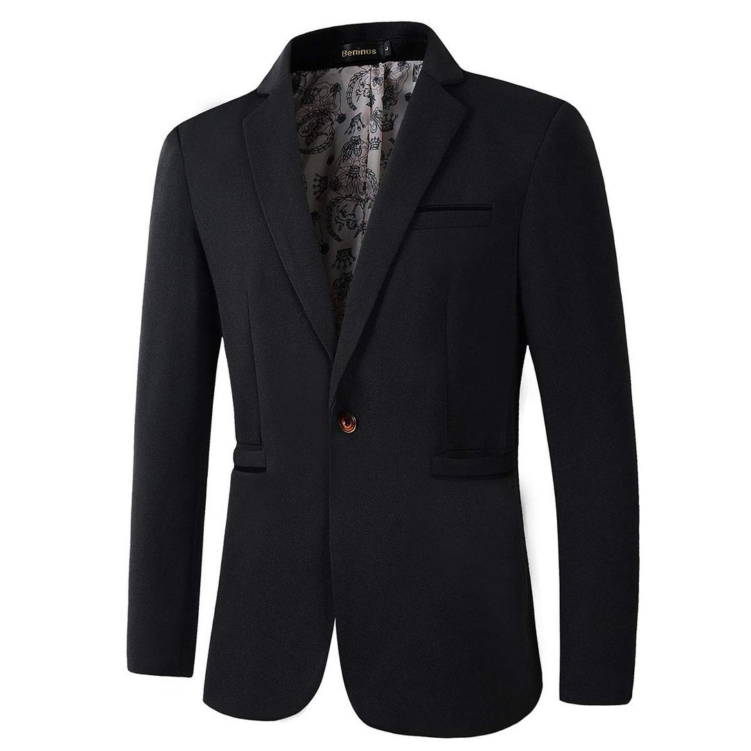 Men's Slim Fit Casual One Button Blazer Jacket (1416 Black, L)