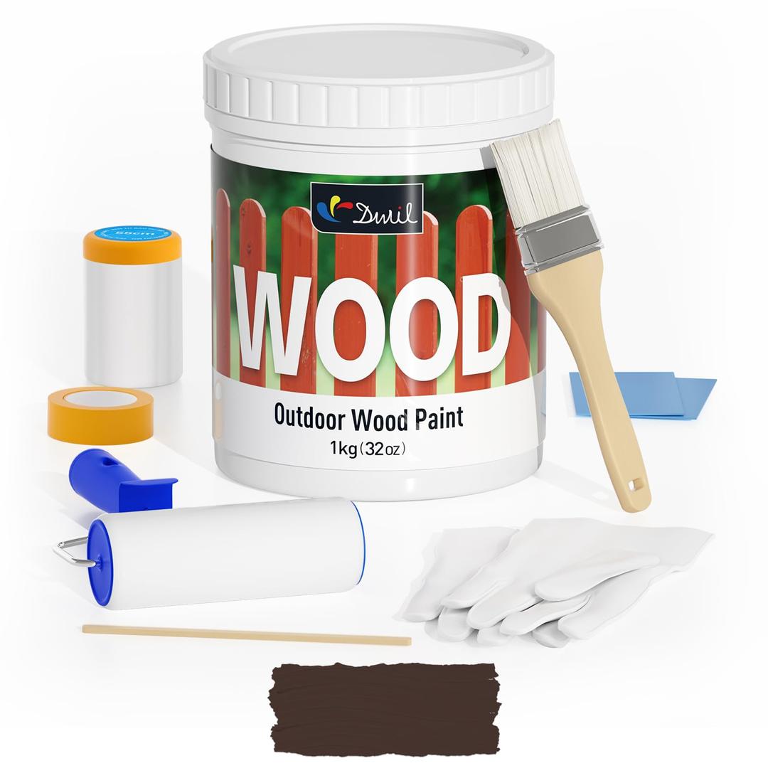 DWILOutdoor Paint for Wood - Fast Dry and No Sanding Matte Finish Exterior Paint for Wood, Easy Apply, Water Based Paint, outdoor furniture paint 1 Quart, CHOCOLATE