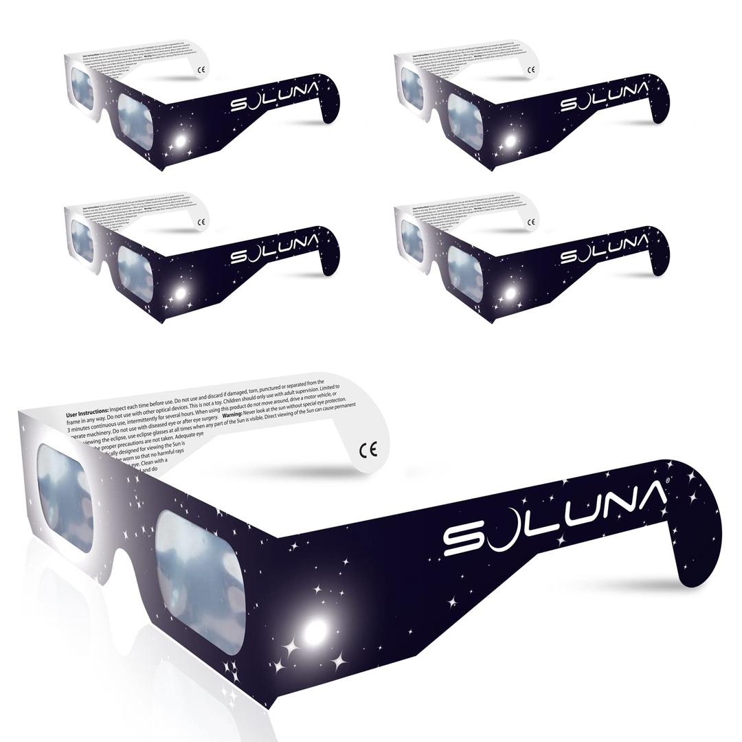 Solar Eclipse Glasses AAS Approved 2024 - Made in the USA CE and ISO Certified Safe Shades for Direct Sun Viewing (5 Pack)