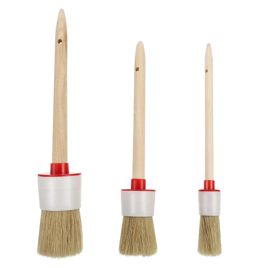 YARNOW 3pcs Natural Paint Brush Round Chalk and Wax Painting Brush Chalked Brushes with Wooden Handle for Oil Watercolor Art Furniture Home Cleaning Tool