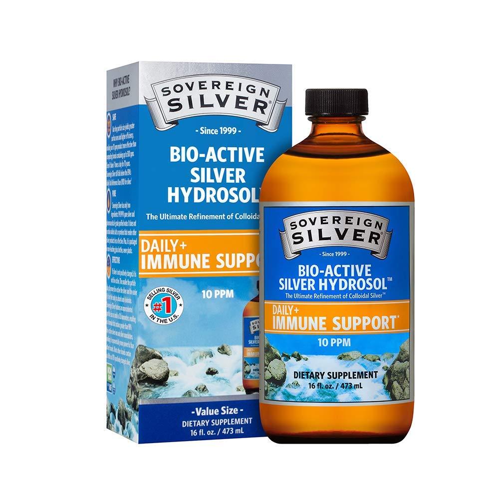 Sovereign Silver Bio-Active Silver Hydrosol for Immune Support - Colloidal Silver Liquid -10 ppm, 16oz (473mL) - Value Size