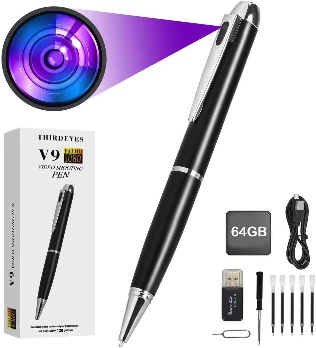 Spy Camera Pen,64GB Hidden Camera Full HD 1080P Mini Spy Pen Cam,Full HD Rechargeable Security Cameras, One Button Operation