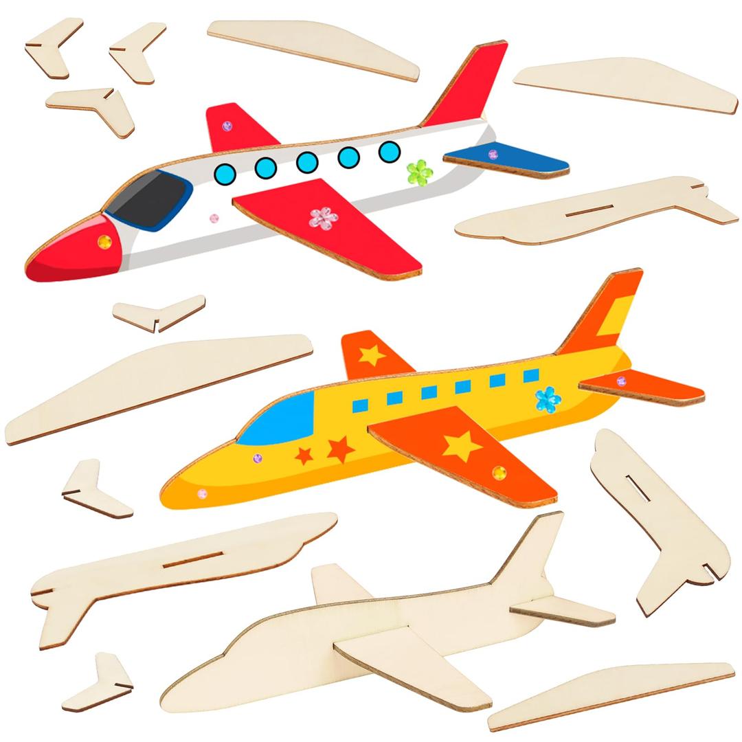 Fennoral 12 Pack Wooden Airplane Craft for Kids Make Your Own 3D Airplane kit for Boys Girls DIY Paint Wood Planes for School Art Activity Kids Birthday Gifts