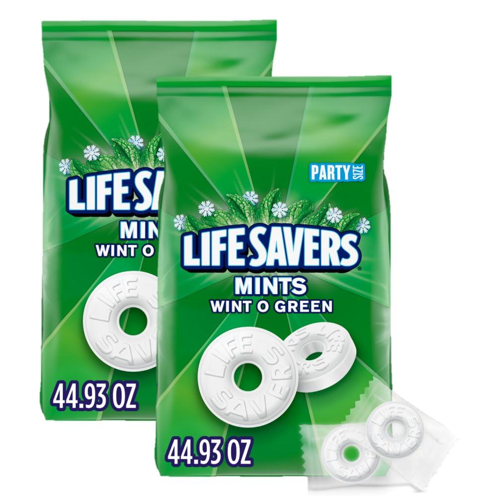 LIFE SAVERS Wint-O-Green Breath Mint Bulk Hard Candy, Party Size, 44.93 oz Bag (Pack of 2)