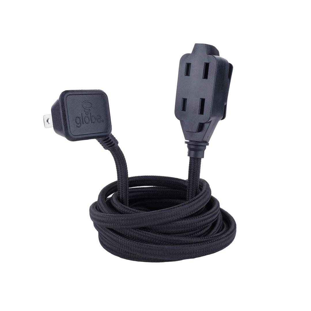 Globe Electric 22810 9ft Fabric Extension Cord, 3 Polarized Outlets, Right Angle Plug, 125 Volts, Black, Extension Cord with Multiple Outlets, Multi Plug Outlet, Electrical Outlet, Home Improvement