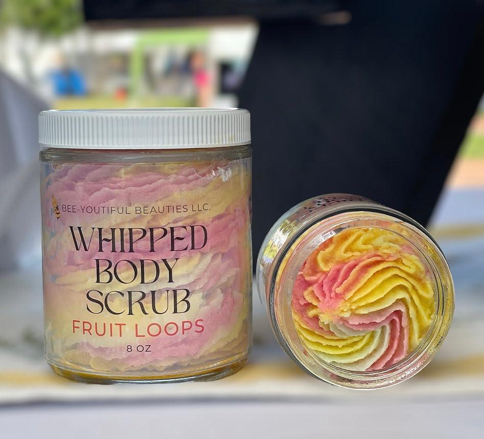 Bee-Youtiful BeautiesFruit Loops | Whipped Beeswax+ Coconut Oil Body Scrub | Exfoliate & Moisturize Skin | Deeply Hydrating and Gently Exfoliating Body Scrub for Women and Men - 2 Oz