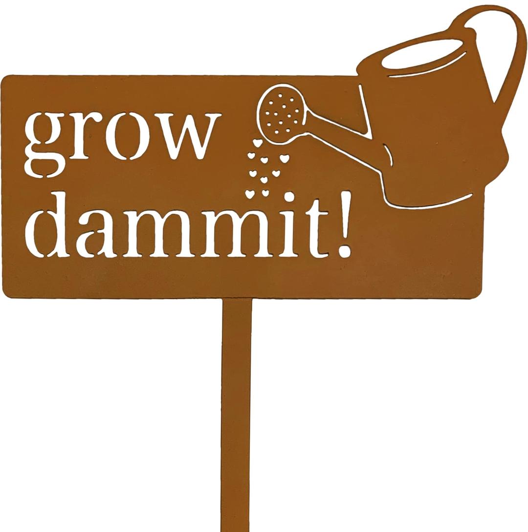 KRONLY Rustic Garden Sign Grow Dammit (17 x 8.66 inch) Rust Plug Weatherproof Garden Decor Outdoor