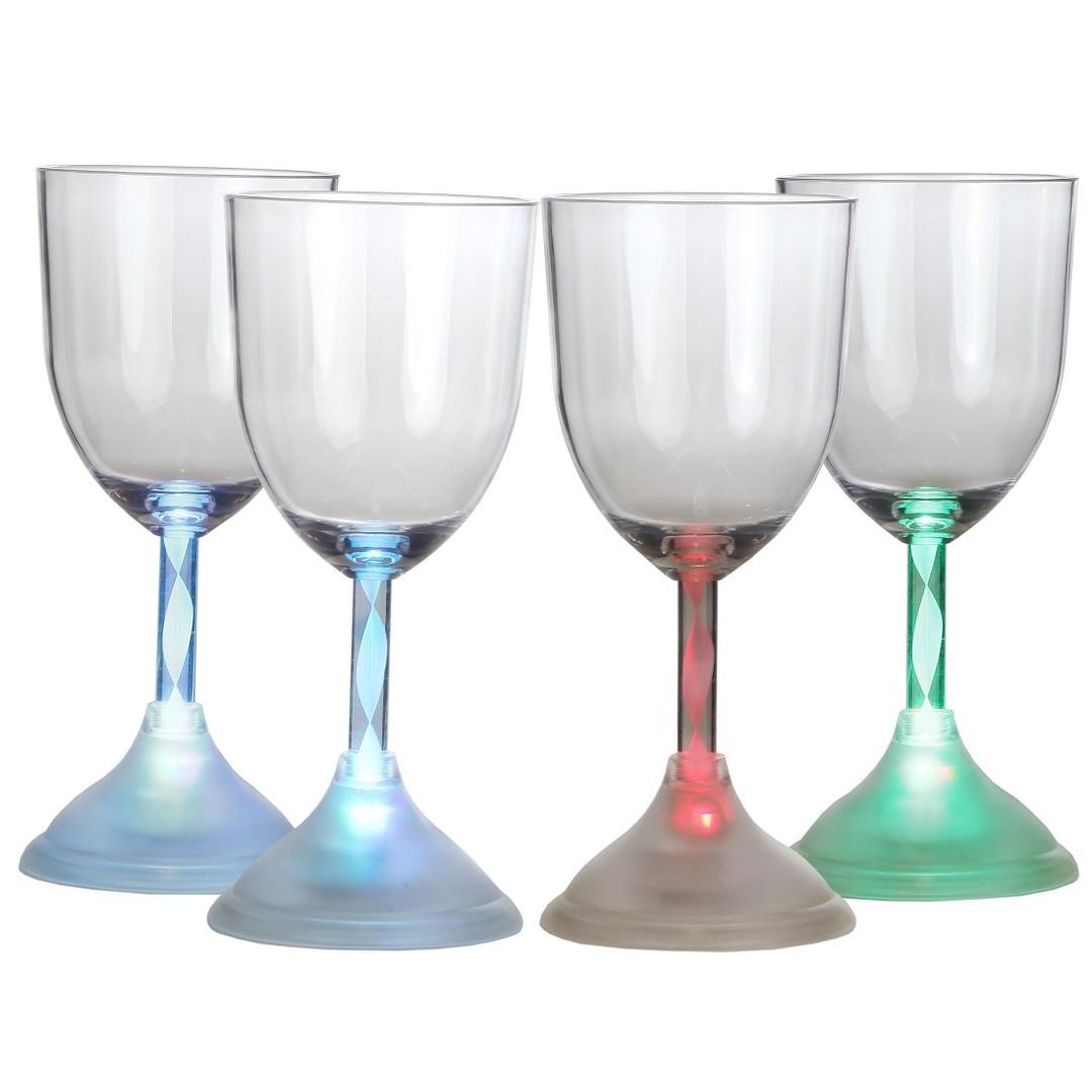 Lily's Home LED Light Up Flashing Plastic Wine Cocktail Glasses, Color Changing with 7 Colors and Rainbow Mode, Essential for Parties (8 oz. Each, Set of 4)