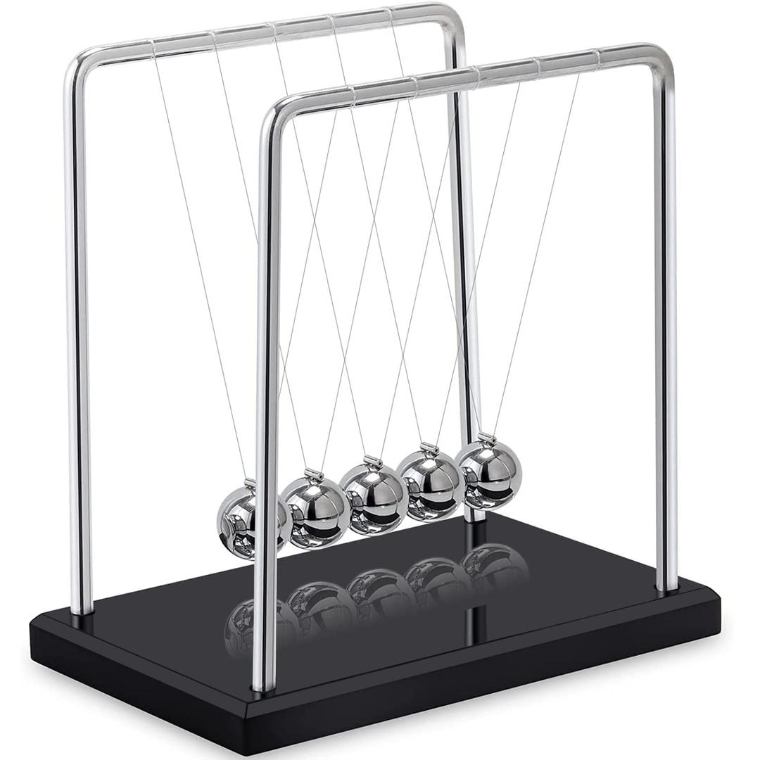 Newtons Cradle Pendulum- Wooden Base 5 Steel Balance Balls Kinetic Orbital Newton Cradle Swinging Balls Pendulum Creative Perpetual Motion Desk Toy for Office Home Class