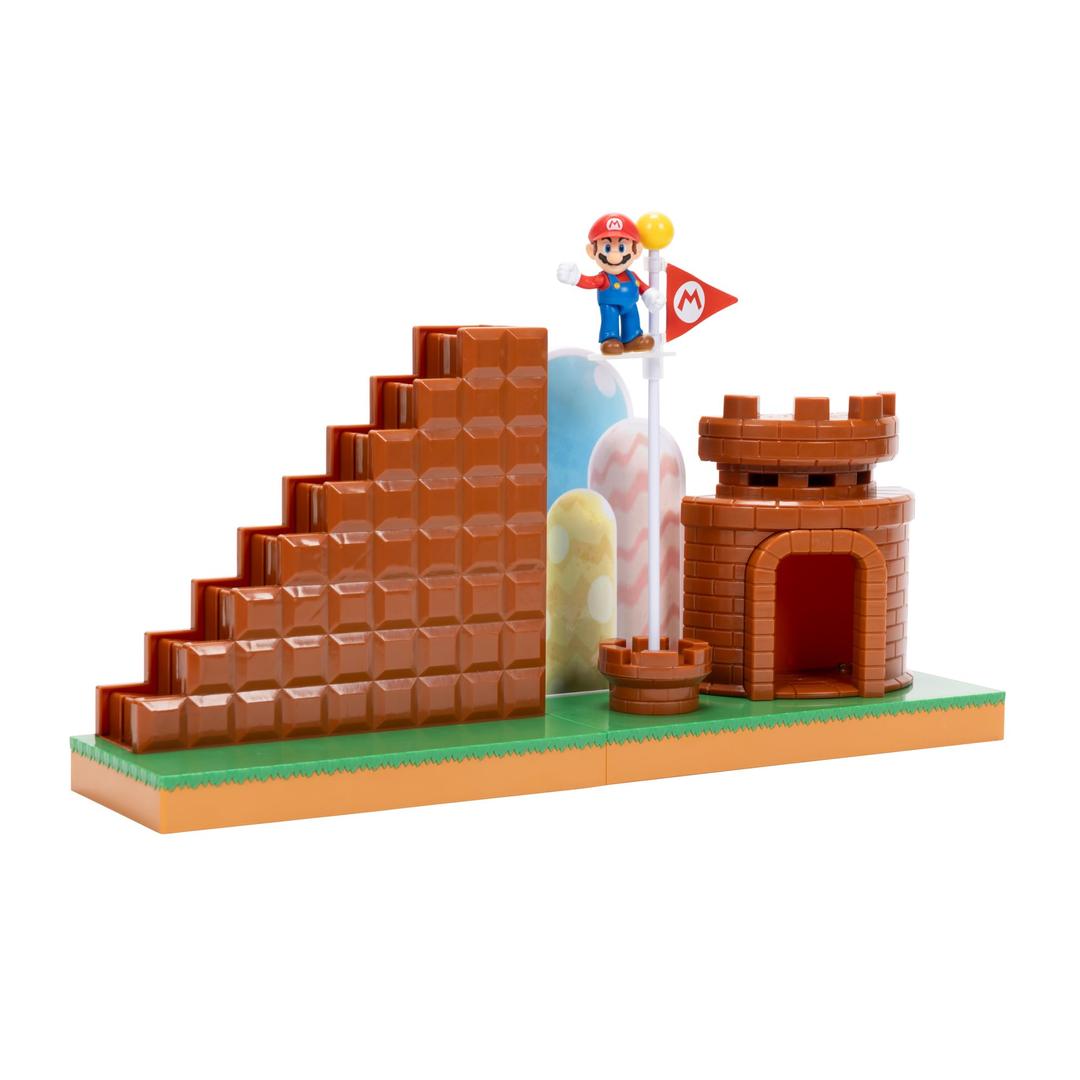 Super Mario Nintendo 2.5" Action Figures Course Complete Playset with Mario Figure, Interactive Stairs, Flagpole, Castle, and Base Platform