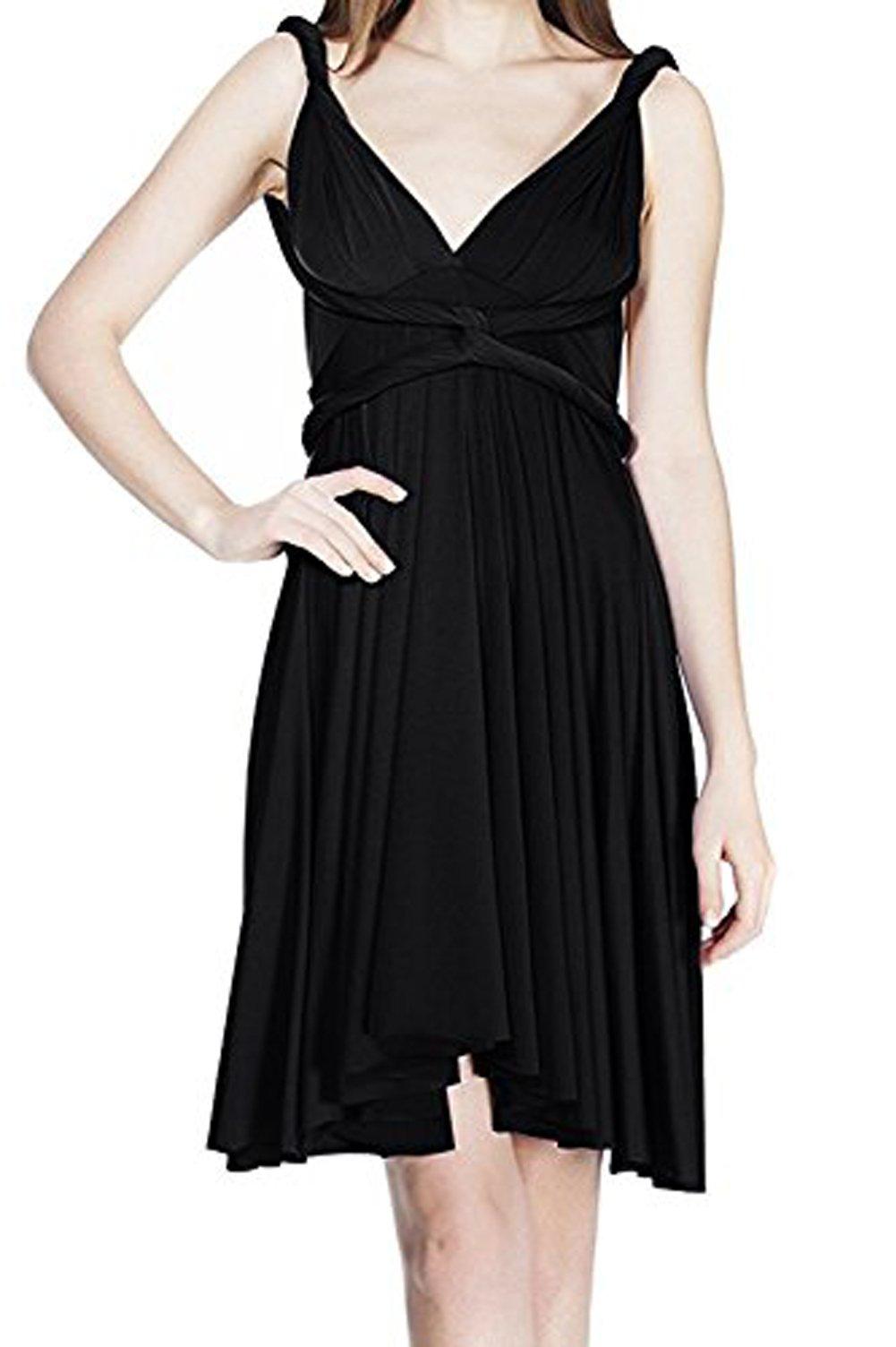 xas Women's Convertible Transformer Infinity Multi Way One Shoulder V Neck Dress