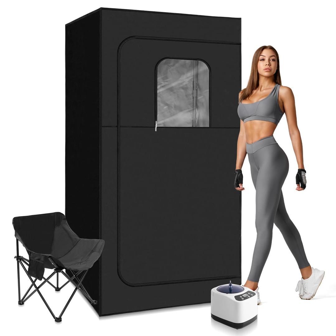 Portable Steam Sauna for Home Spa,Full Size Steam Room for Relaxation,600D Canvas Sauna Tent Personal Sauna Box with 3L &1000W Steamer,Foldable Chair,67.7"x 39.3"x 30.7",Black