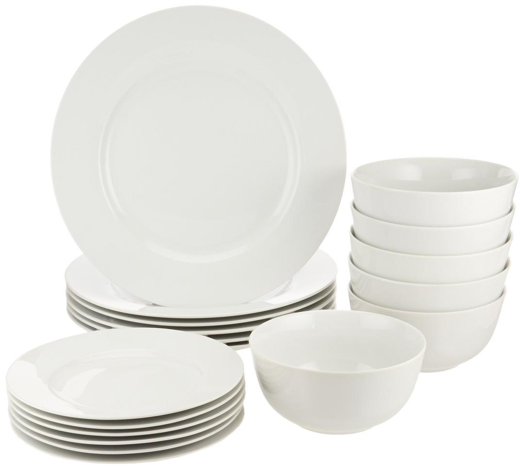 Amazon Basics 18-Piece Dinnerware Set, Service for 6, White