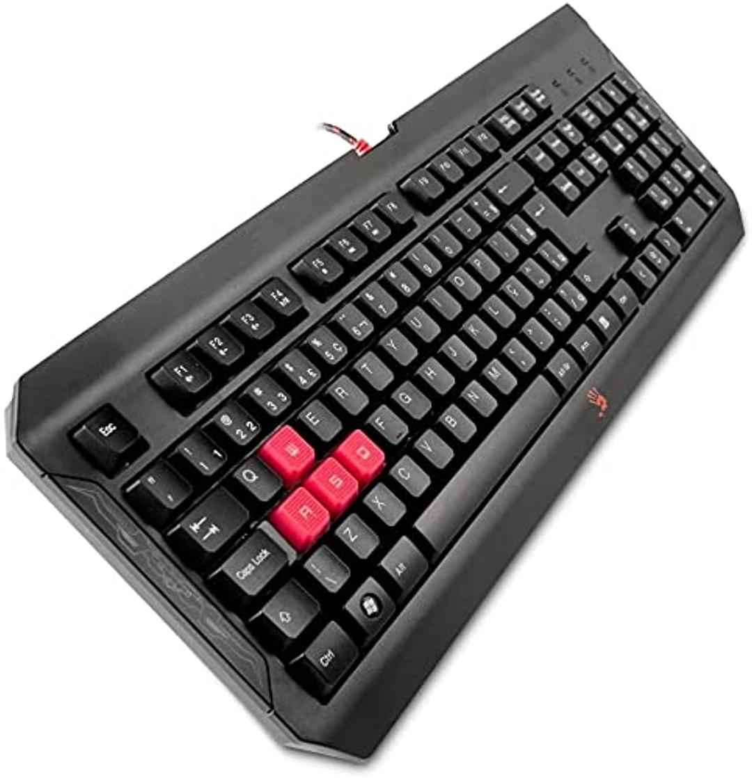 Bloody Blazing Gaming Keyboard, Anti-Slippery Lift, Convex Silicon Keys, Double Secured Water-Resistant, Multimedia Hot-Key, 5 Levels of LED Brightness, USB Plug Desktop Computer Keyboard - Black