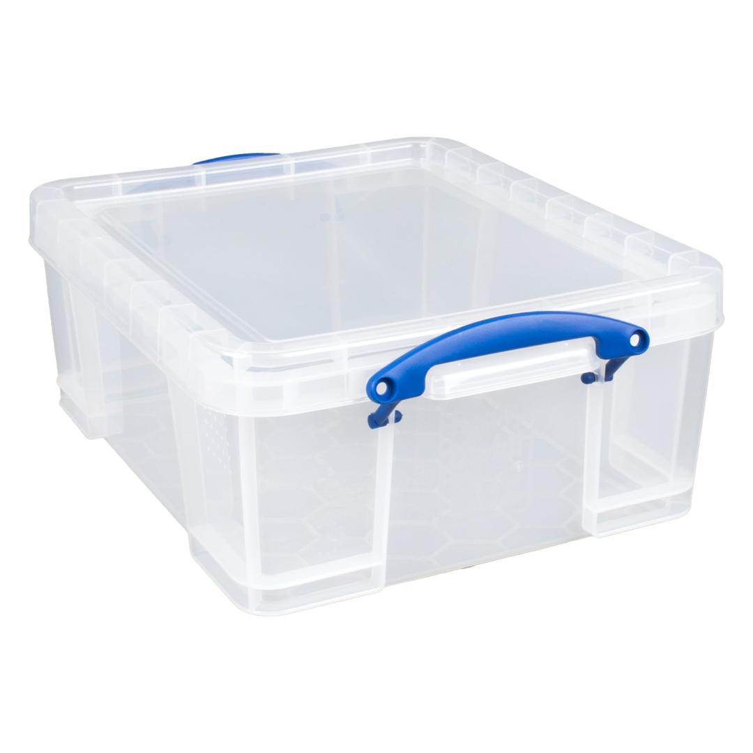 Really Useful Box 17 Liter Plastic Stackable Storage Container with Snap Lid & Built-In Clip Lock Handles for Home or Office Organization, Clear