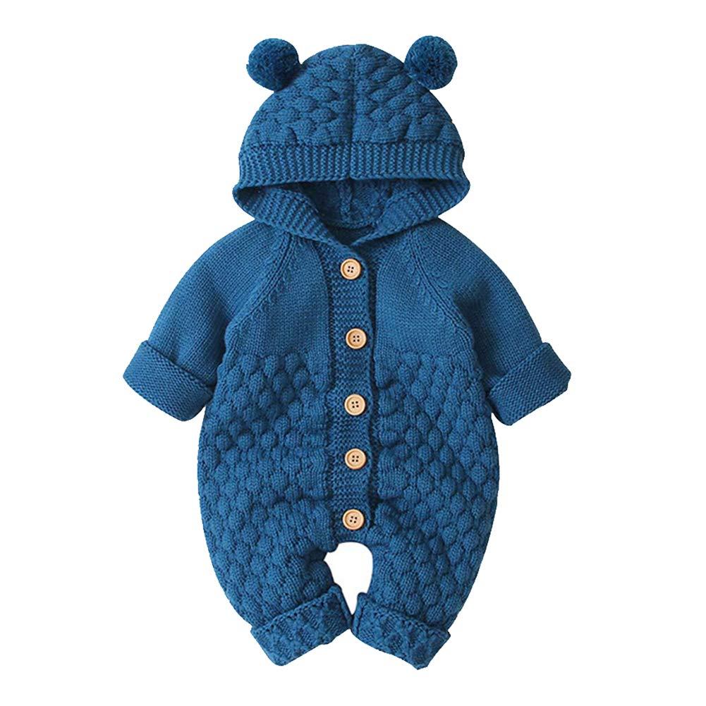 OBEEIIBaby Girl Boy Sweater Romper Knitted Overall Hooded Jumpsuit Cute Warm Clothes