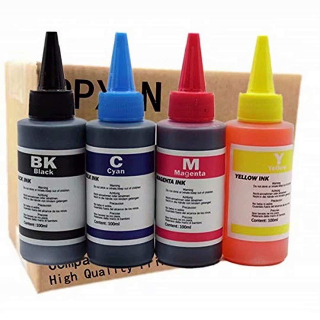 Printer Ink Dye Ink Black/Cyan/Magenta/Yellow Refill Ink Kits Suit for Eposn for Canon for HP for Brother for Lexmark for Samsung for Dell for Kodak All Inkjet Printer (100ML 1Set 4 Pcs)