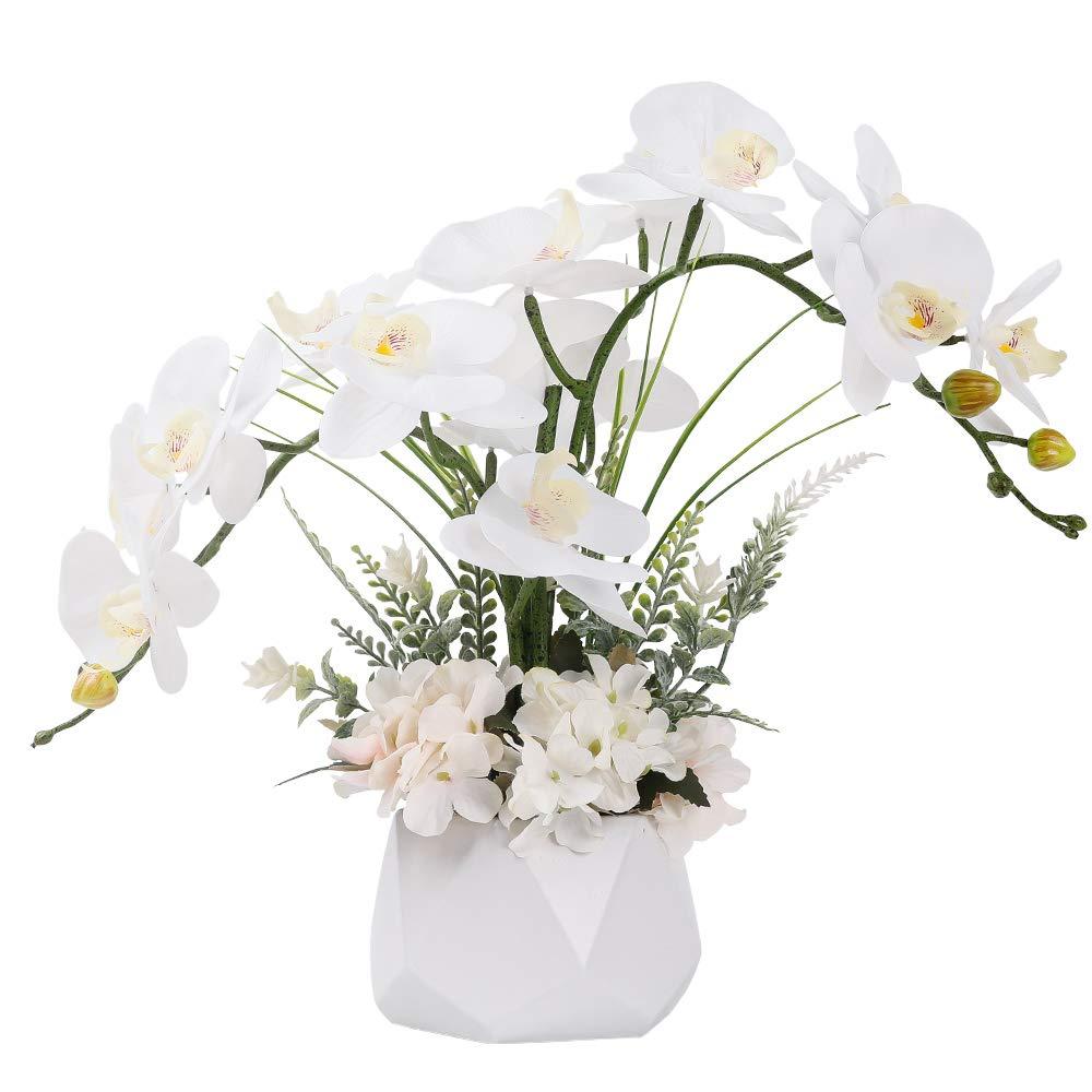 LESING Artificial Ochid Flowers Fake Faux Orchid Arrangement with Vase Artificial Bonsai Potted Flowers Phalaenopsis Orchid in Vase for Home Decoration (Style 2,White Vase)