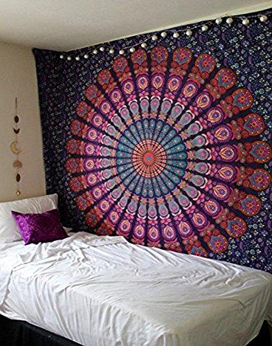 raajseePurple Tapestry Hippie Boho Beach Blanket Mandala Indian Cotton Throw -Home Décor Indie Rug Yoga Mat Meditation Picnic Rugs 210X220 CMS