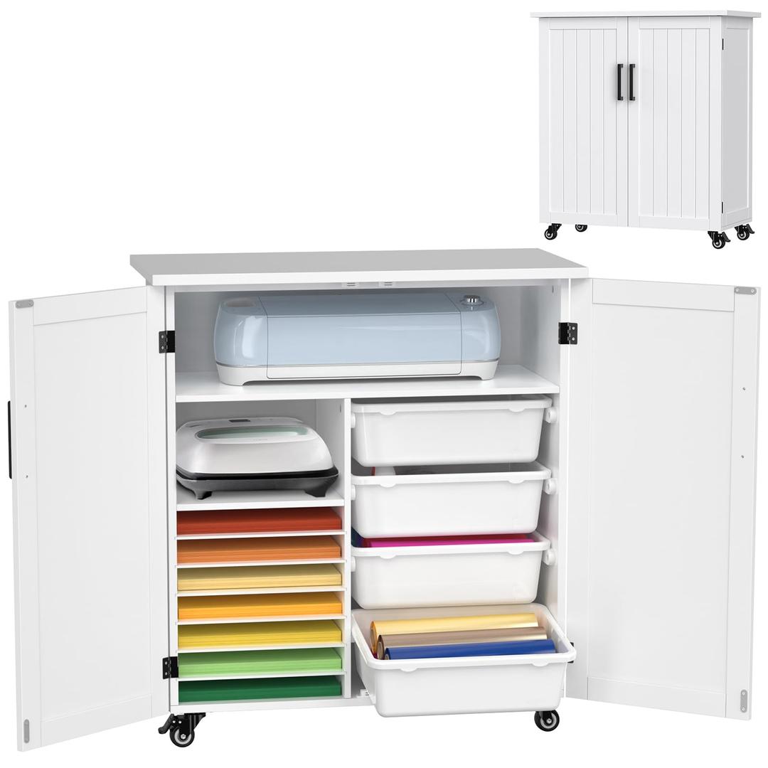 GDLF Craft Cart Compatible with Cricut Machine Cricut Table with Storage Cabinet Rolling Cricut Cart Furniture with Drawers Designed for Cricut Organization 31.6" W x 15.8" D x 34.9" H