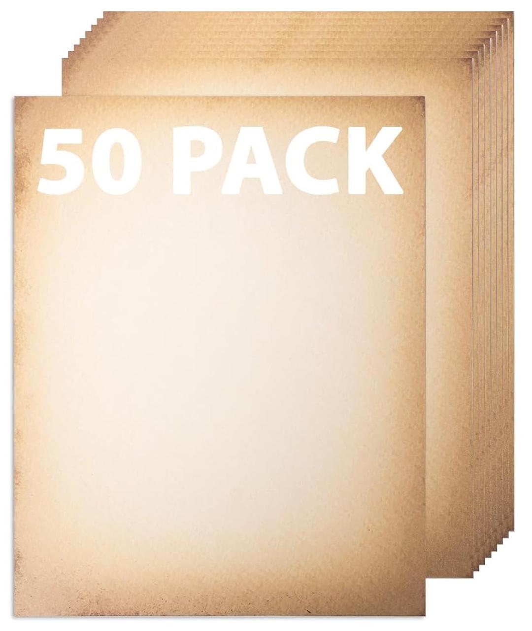 50 Pack Classic Aged Paper | Vintage Stationary Paper | Use for Creating Timeless Writing, Drawing, Sketches, Painting Projects | Ink Jet and Laser Printer Friendly | 8.5 x 11 Inches 50 Sheets