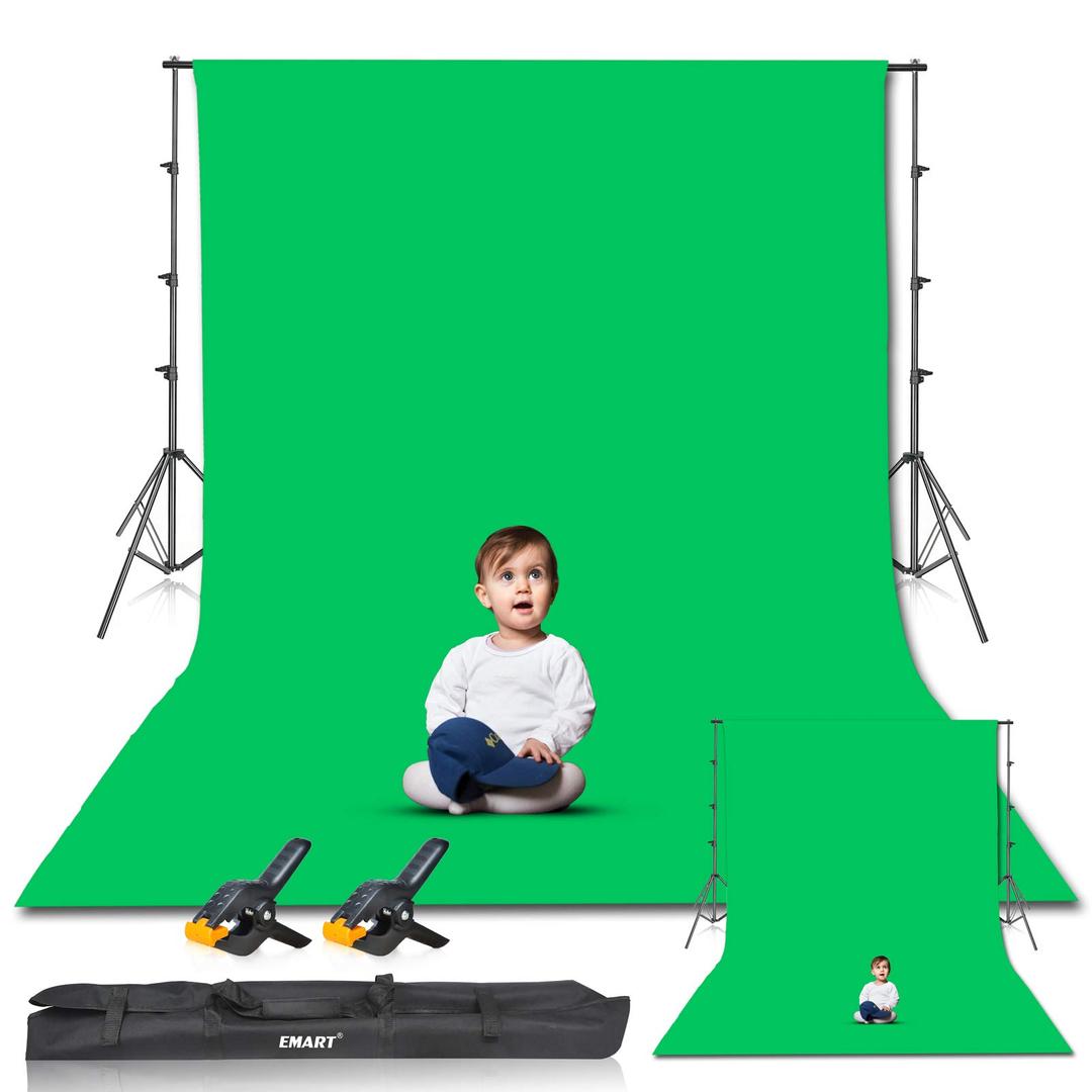 EMARTPhoto Video Studio 8.5 x 10ft Green Screen Backdrop Stand Kit, Photography Background Support System with 10 x12ft 100% Cotton Muslin Chromakey Backdrop