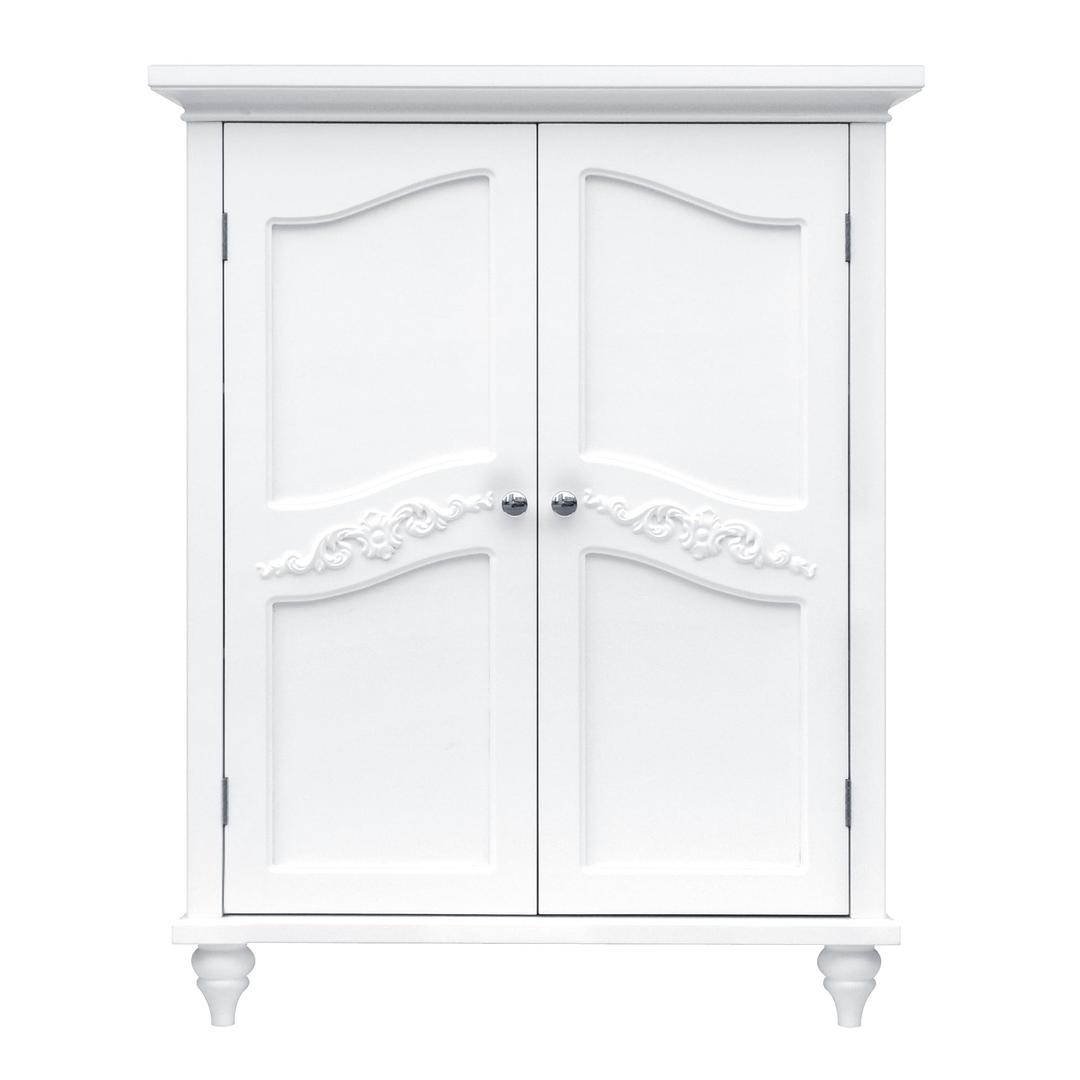 Teamson Home Versailles Wooden Freestanding Floor Storage Cabinet with 2 Adjustable Interior Shelves 3 Storage Spaces and 2 Floral Scroll Doors, White