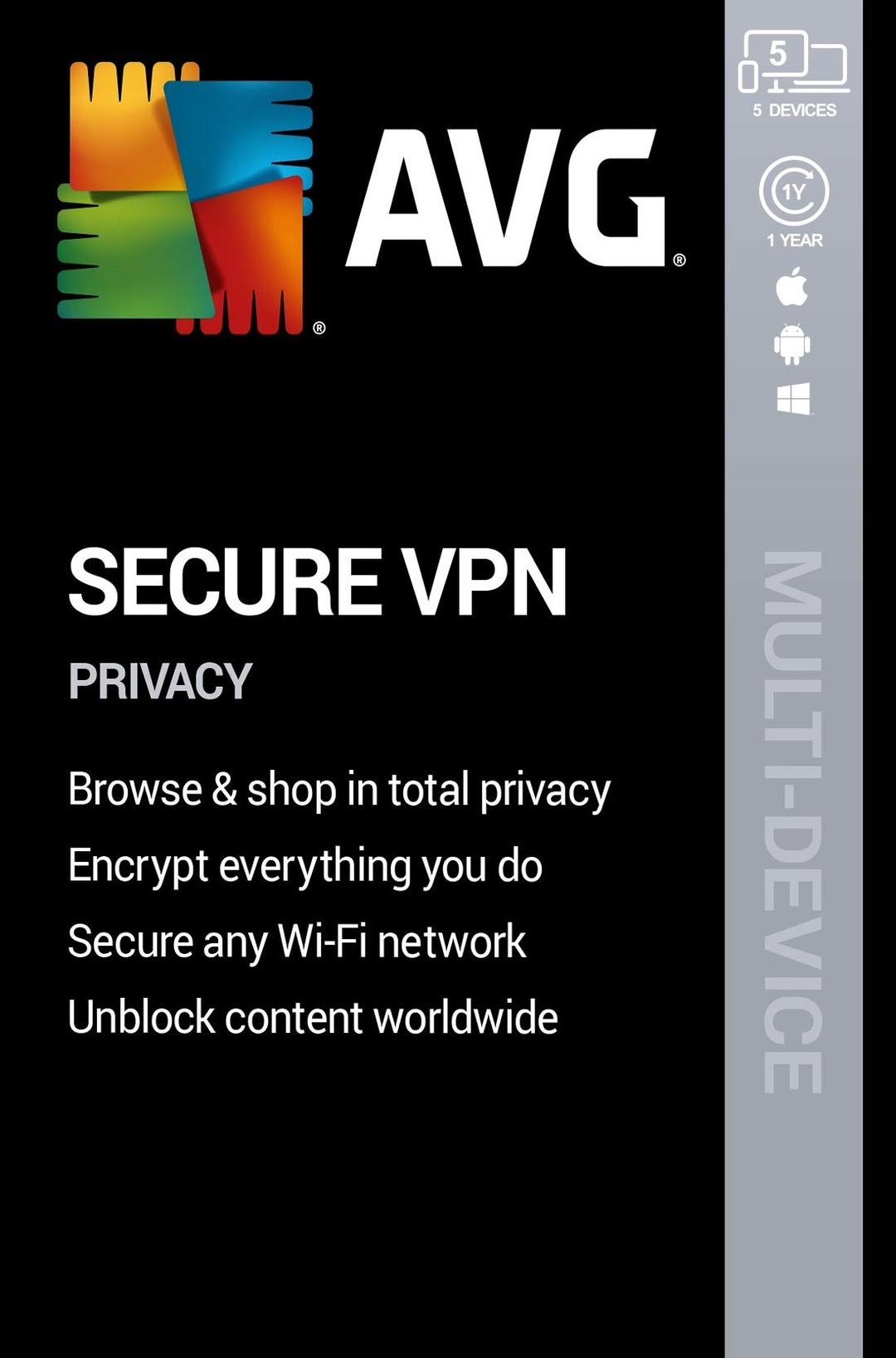 AVG Secure VPN 2020 | 5 Devices | 1 Year | PC/Mac | Activation Code by email