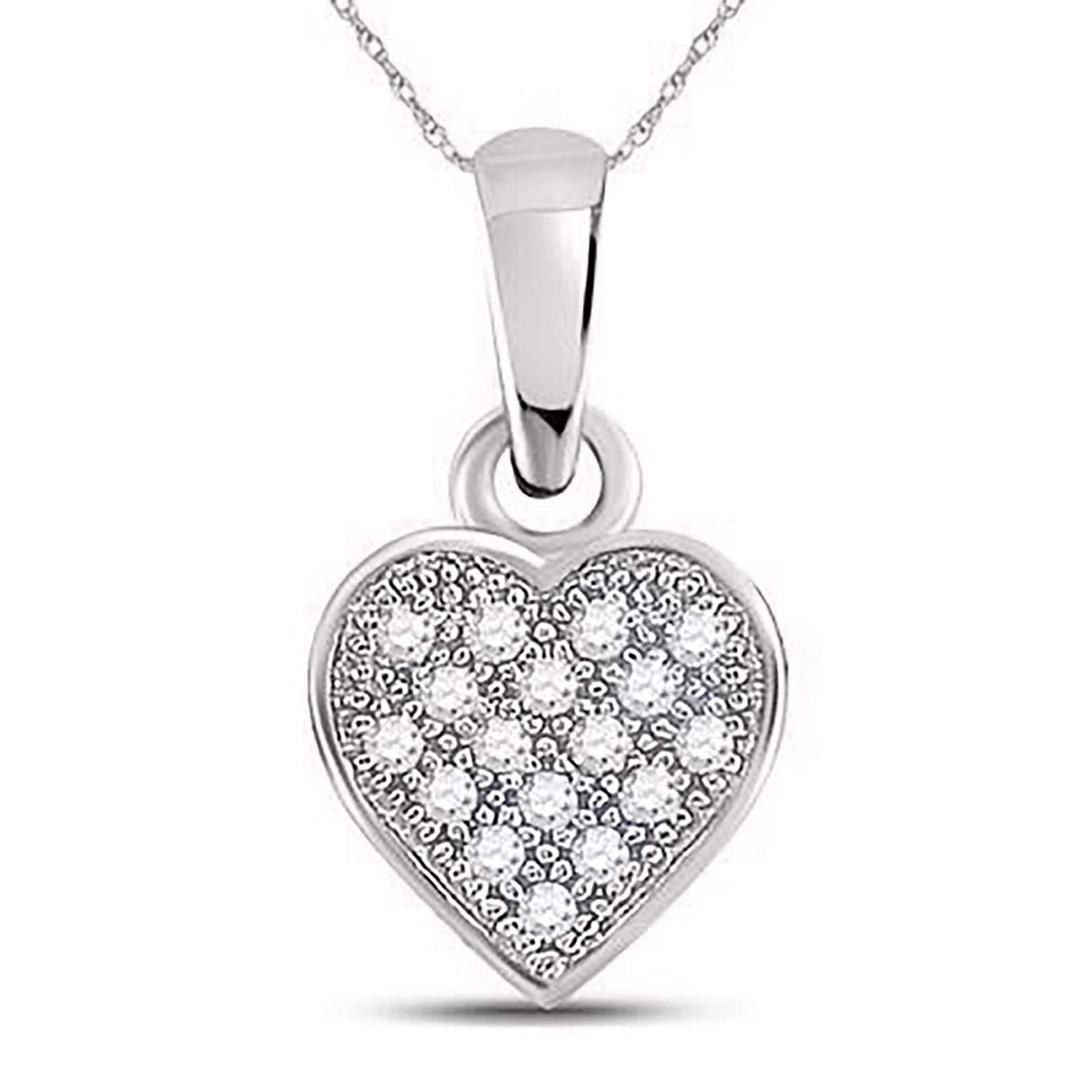 Dazzlingrock Collection 10kt White Gold Womens Round Diamond Cluster Small Heart Pendant 1/20 ctw