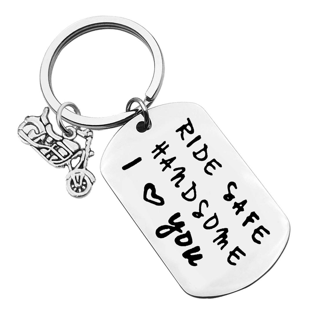 Biker Gift Ride Safe Keychain Motorcycle Keychain Jewelry Valentine's Day Keychain New Driver Gift Couple Gift for Boyfriend Husband Christmas Anniversary Birthday Gift for Biker Couple Keychain