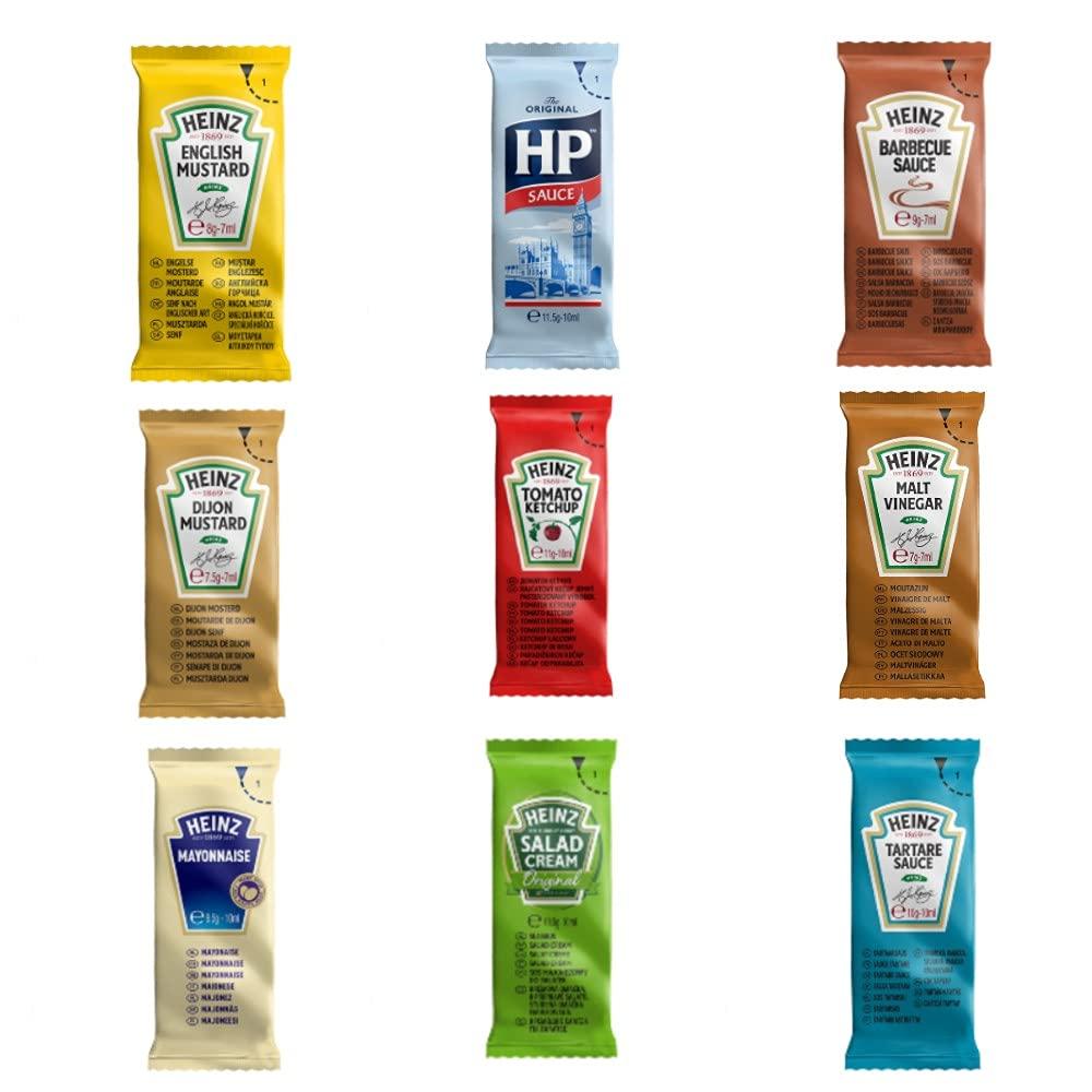 TRULY Sauce Sachets Bundle Trial Pack - 36 Individual Packets (4 of each flavour) - Ketchup HP BBQ Salad Cream Tartare English Mustard Vinegar & Mayo - with 25 x TRULY Salt & 25 x Pepper