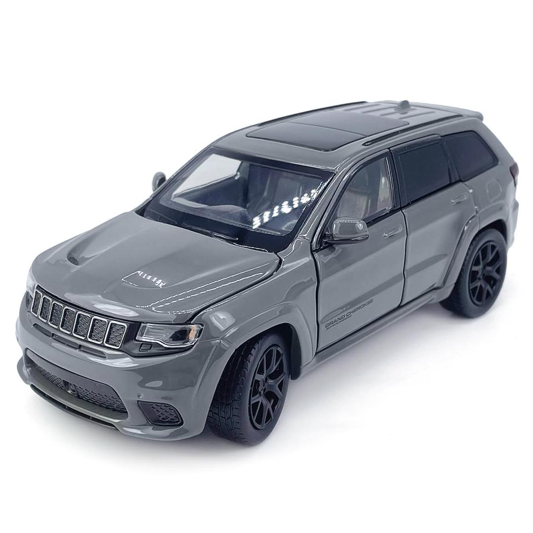 Grand Cherokee Trackhawk Toy Car Diecast Model Car 1/32 Scale SUV Vehicle Metal Zinc Alloy Casting, Light Sound, 4 Doors Open, Boys Toys Kids Birthday Gifts Mens Collection, Grey