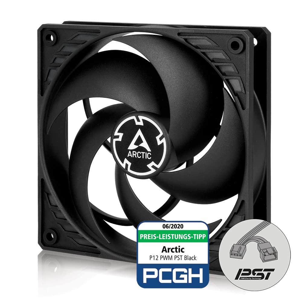 ARCTIC P12 PWM PST - PC Fan, 120mm Case Fan with PWM Sharing Technology (PST), Pressure-optimised, Quiet Motor, Computer, Fan Speed: 200–1800 RPM (0 RPM <5%) - Black