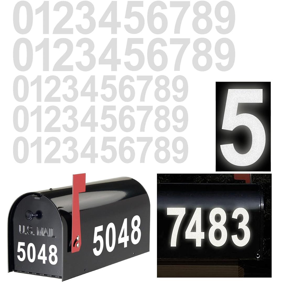 Reflective Mailbox Numbers Sticker Decal Die Cut Classic Style Vinyl Waterproof Number Self Adhesive 5 Sets (3" x 3 set, 4" x 2 set) for Signs, Door, Cars, Trucks, Home, Business, Address Number