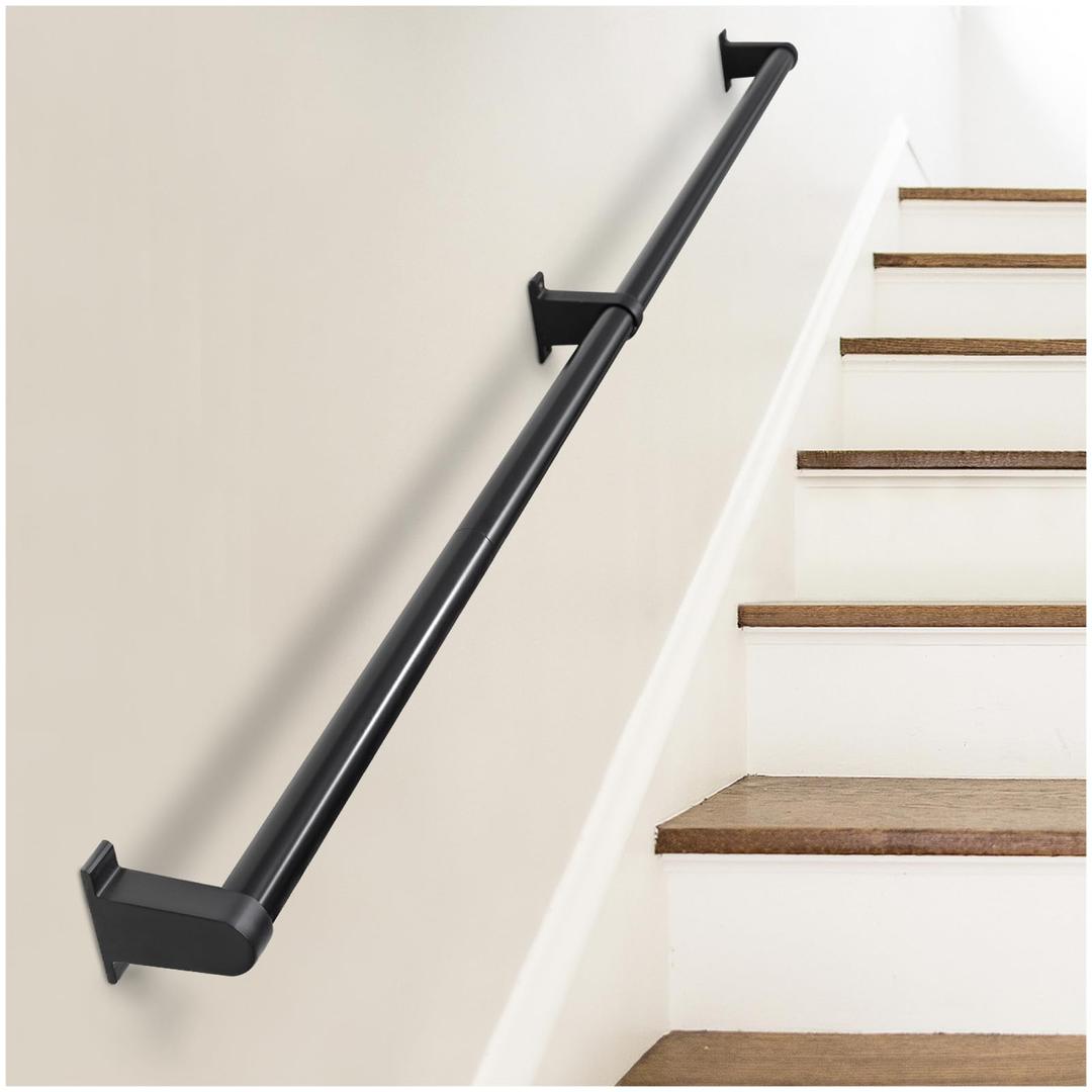 Industrial Stair Railing Metal Hand Rails for Indoor Stairs Wall Mount Staircase Handrails 1.25" Pipe Stair Handrail for Steps Black Aluminum Stairway Railing for Outdoor & Indoor Stairs 6ft