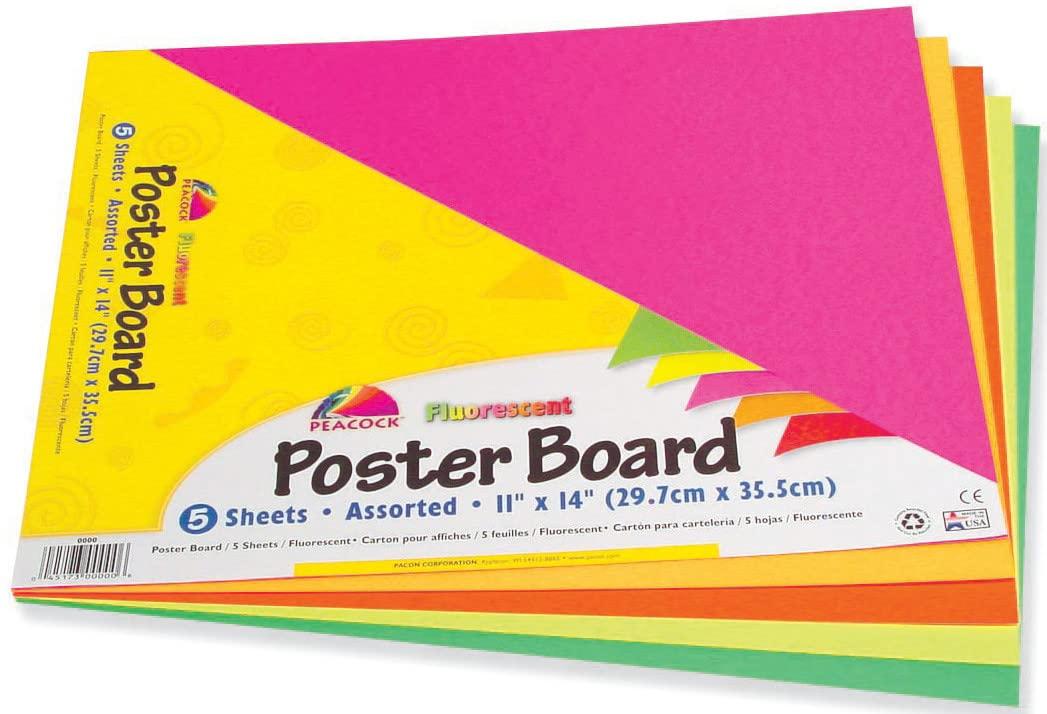 Pacon Package Poster Board, 11" x 14", Colors May Vary 5 per Pack