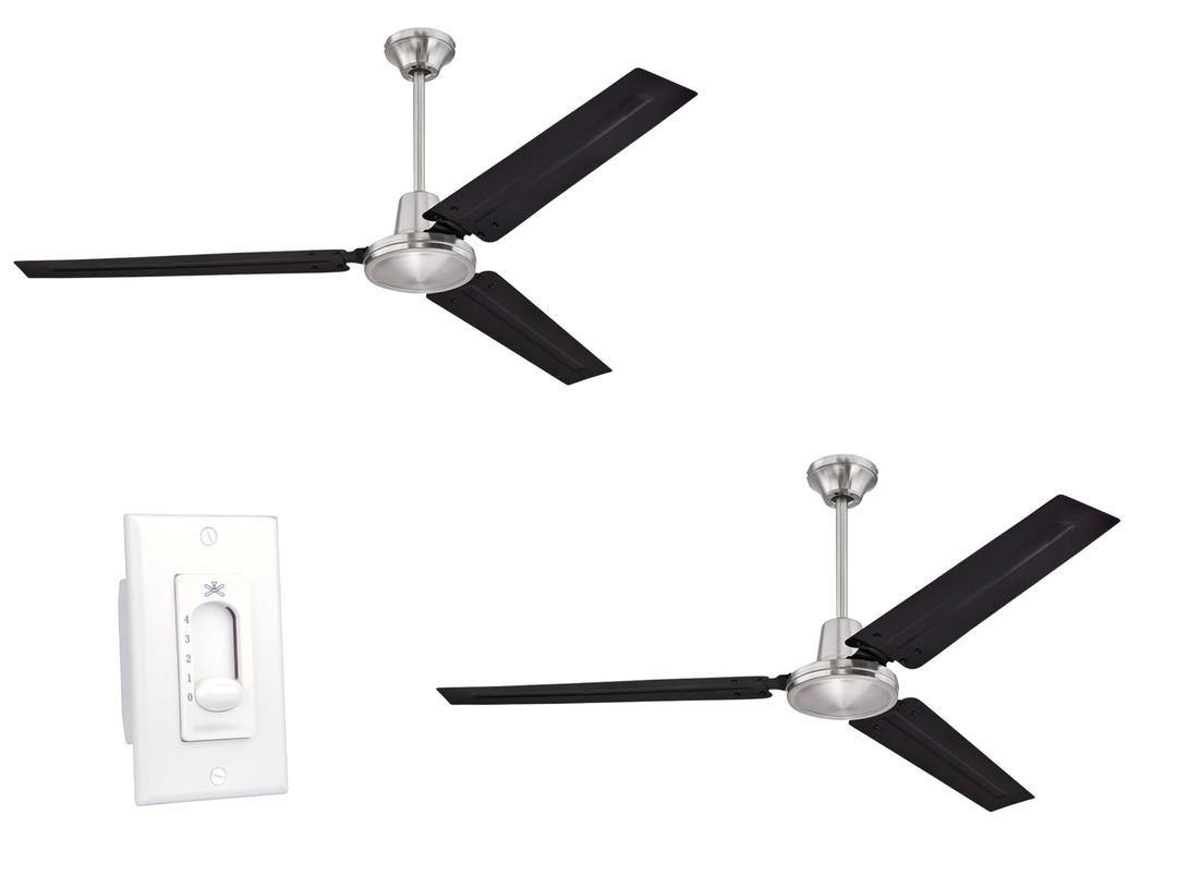 Ciata 2 Pack Garage Ceiling Fan, Shop Ceiling Fan, Commercial Ceiling Fan, Industrial 56 Inch Three Blade Indoor Ceiling Fan, with Black Steel Blades in Brushed Nickel Finish