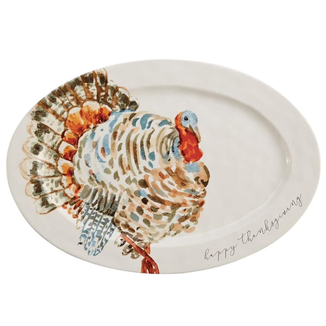 Mud Pie Watercolor Turkey Platter, White, 14"" x 20 1/2"