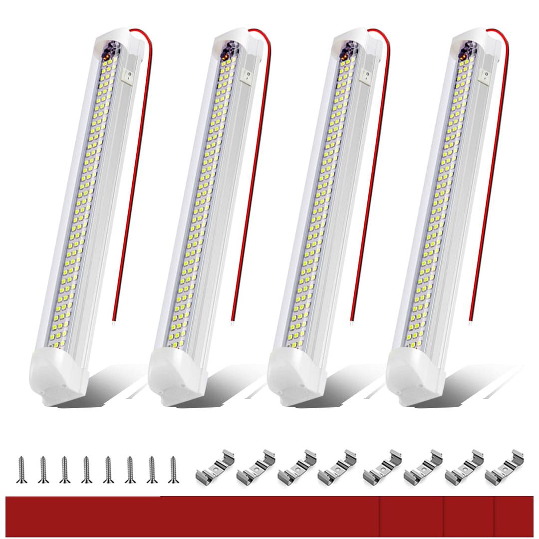 CT CAPETRONIX 12v LED Interior Light Bar 108LEDs 1500LM 5W DC 12 Volt led Strip Lights with ON/Off Switch，for Enclosed Cargo Trailer, Car RV Van Truck Lorry Camper Boat Caravan Motorhome (4Pack)