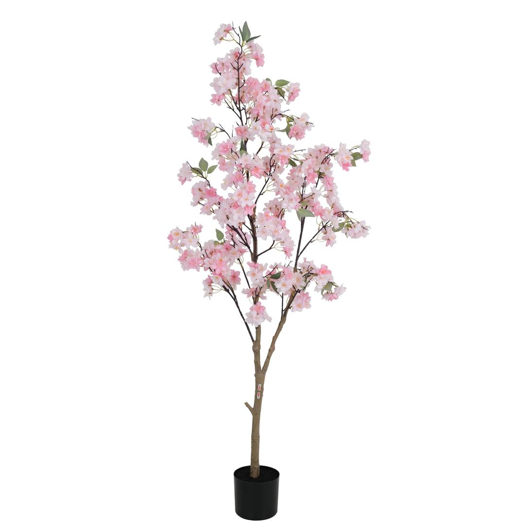 Artificial Cherry Blossom Tree, 5FT Tall Realistic Potted Silk Faux Cherry Blossom Tree, Pink Fake Flower Tree, Artificial Tree for Home Indoor Outdoor Decor