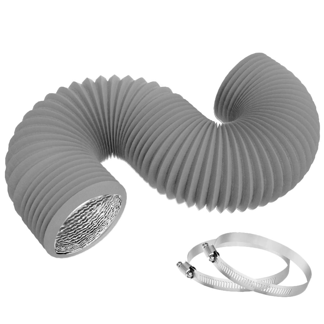 4 Inch 8FT Dryer Vent Hose,Flexible Insulated Air Ducting,Vent Hose PVC Aluminum Foil with 2 Clamps for HVAC Ventilation(Grey)