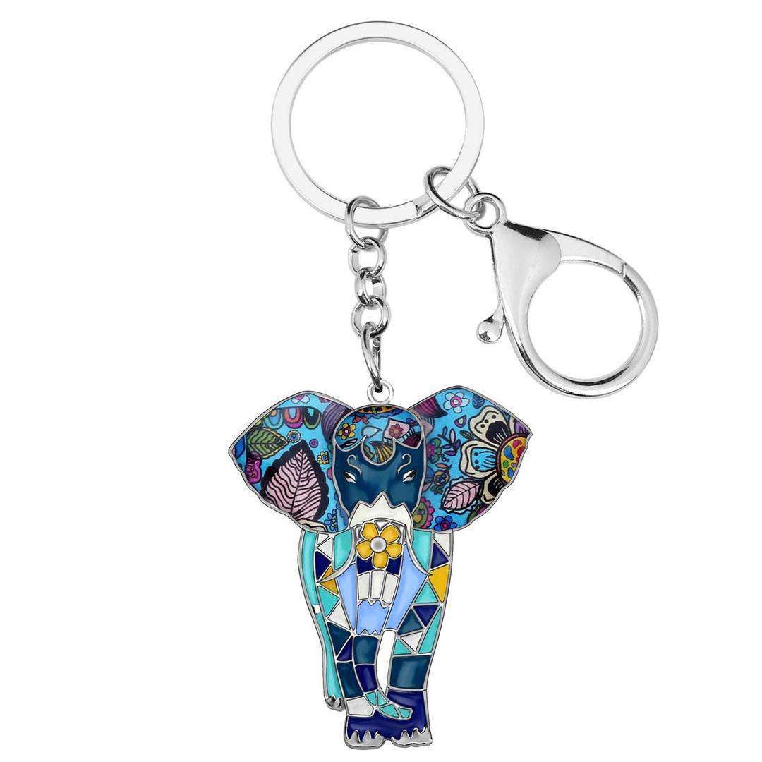 BONSNYEnamel Metal Chain Jungle Elephant Key Chains For Women Car Purse Handbag Charms