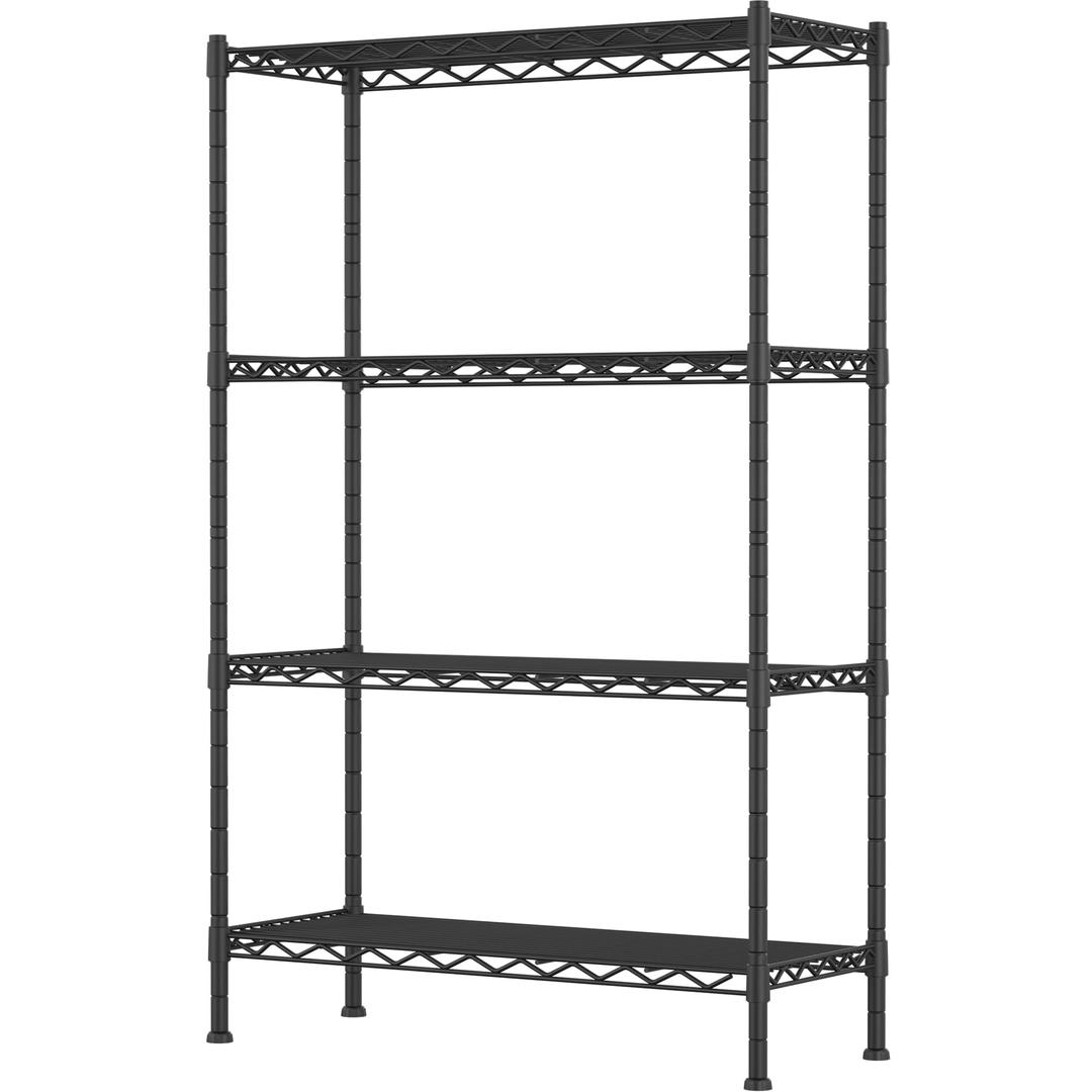 4-Shelf Adjustable Heavy Duty Storage Shelving Unit, Metal Organizer Wire Rack for Laundry Bathroom Kitchen Pantry Closet, Black