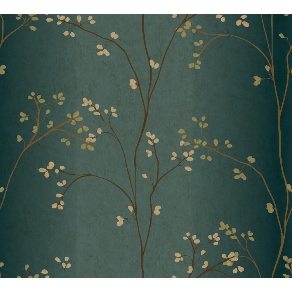 York Wallcoverings Blossoms Prepasted Removable Wallpaper, Teal/Bronze